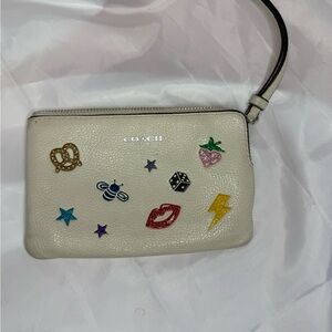 Coach Cream Wristlet with Colorful Embellishments